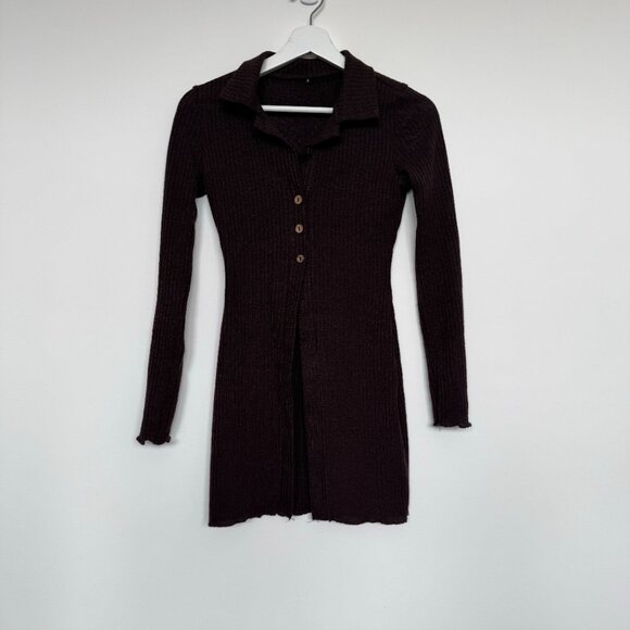 Set Brown Button Up Long Sleeves and High Waist Pants Two Piece Lounge Set - Picture 5 of 8